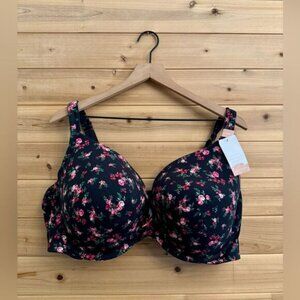 NWT Cacique Size 48DD Floral Print Boost Plunge Cotton Collection Bra
